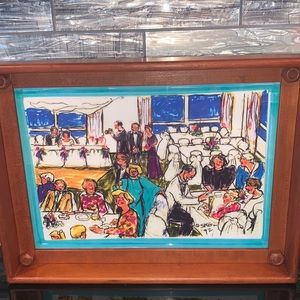 Vintage wood Serving Tray, Wedding Reception Scene 18x13.5 inches